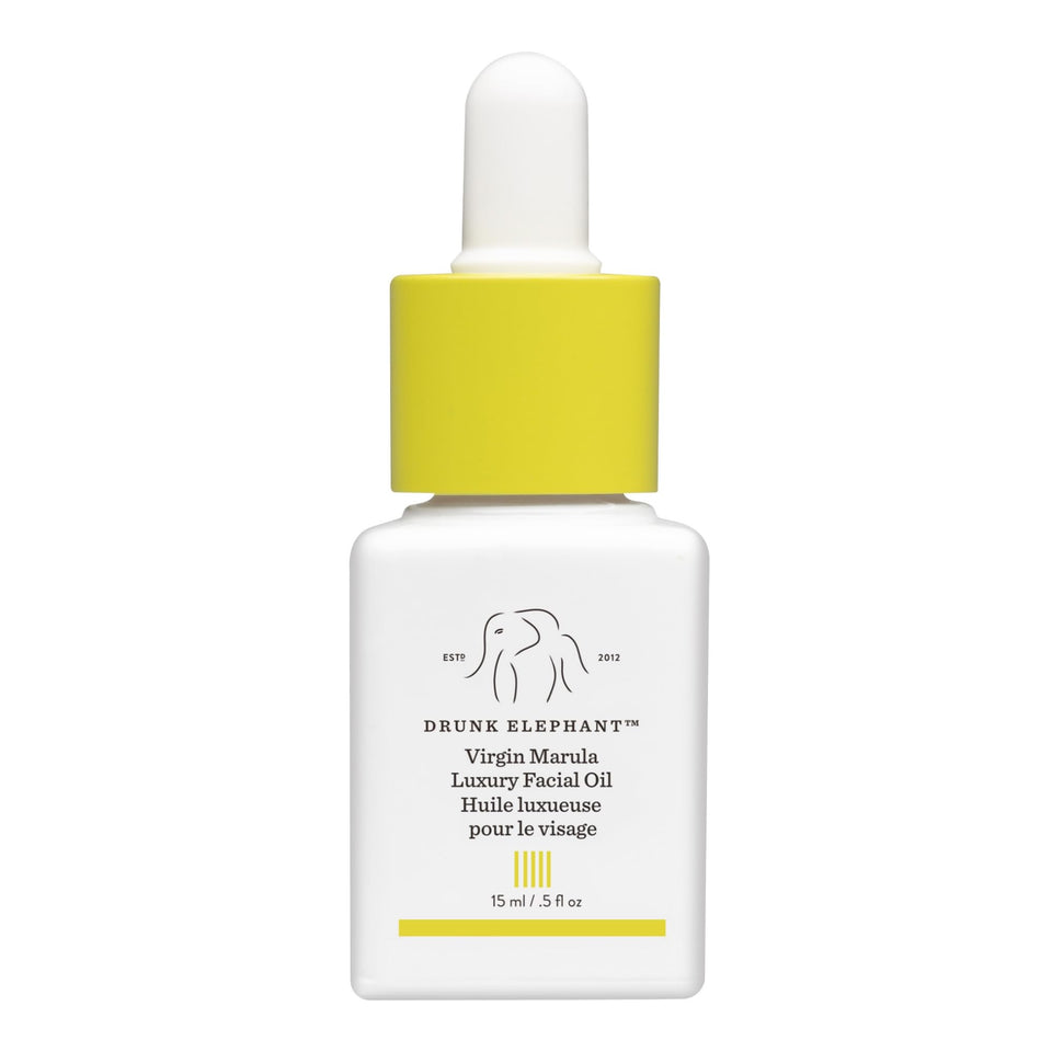 Drunk Elephant front bottle showing compact 15ml size and clean packaging benefit