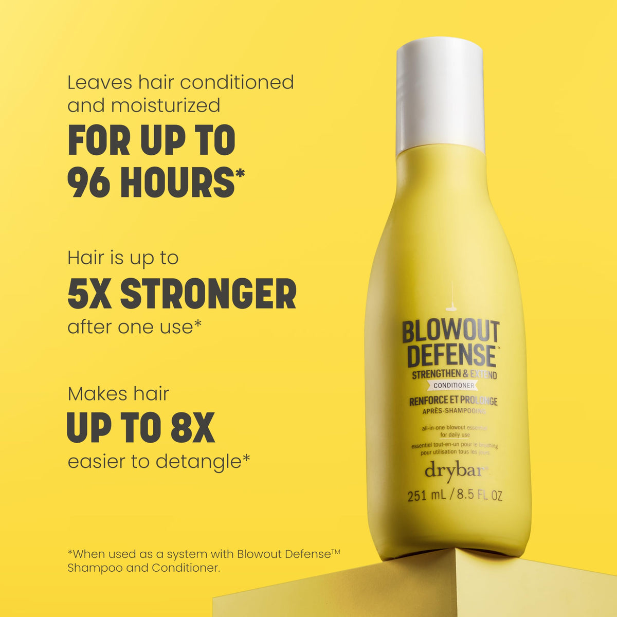 Drybar label close-up showing active ingredients and lightweight formula benefits