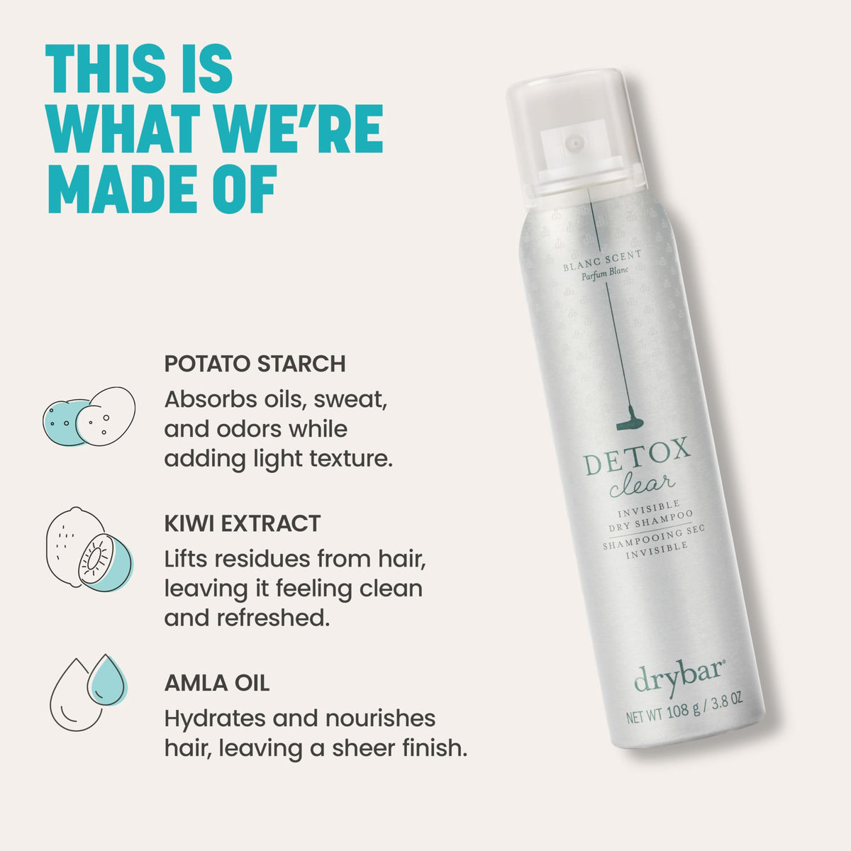 Product in use with Drybar sprayed into roots to refresh and absorb oils