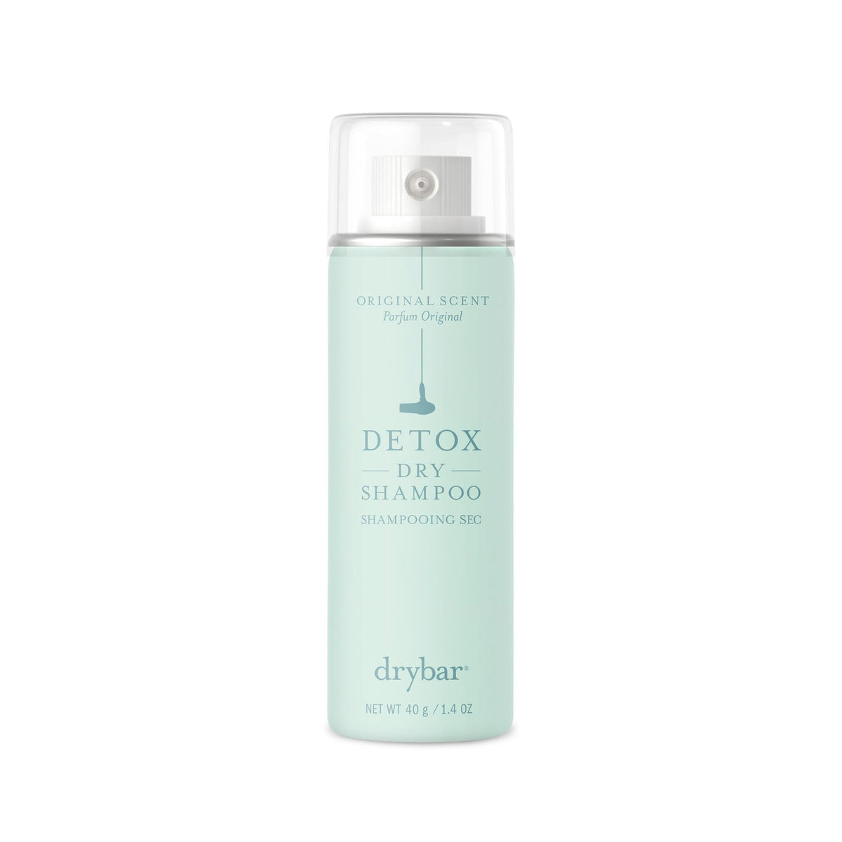 Drybar front packaging showing travel-size convenience and clean-hair benefit