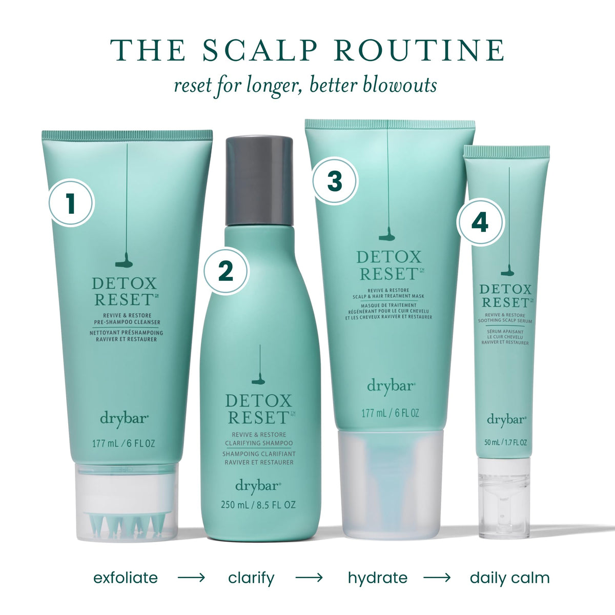 drybar botanical ingredients display emphasizing plant-based calming and balancing benefit