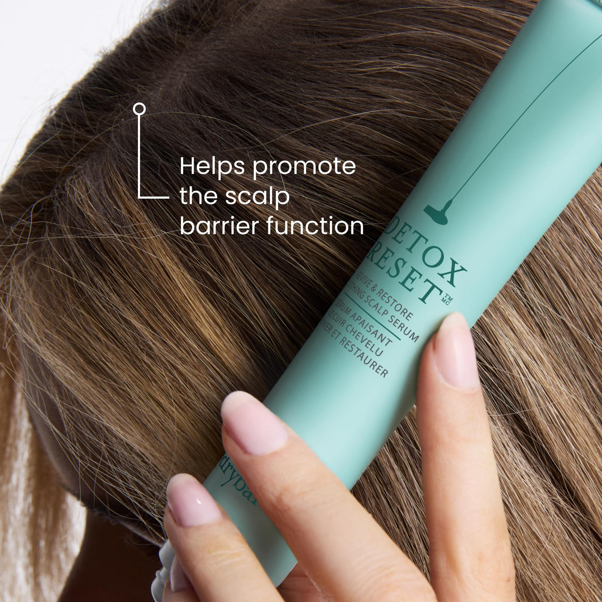 Drybar ingredient label close-up emphasizing pre-biotic complex support