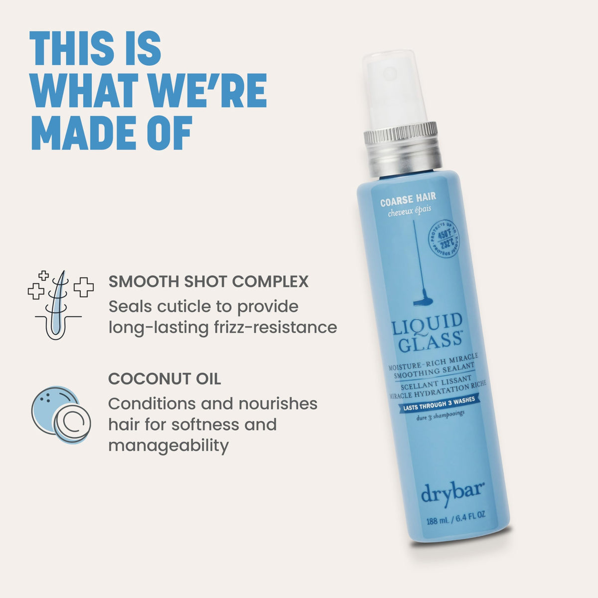 Drybar Liquid Glass applied to single hair strand for smoothing benefit