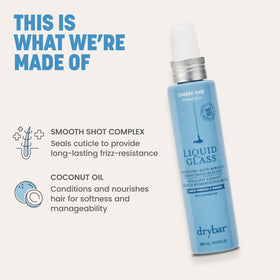 Drybar Liquid Glass applied to single hair strand for smoothing benefit