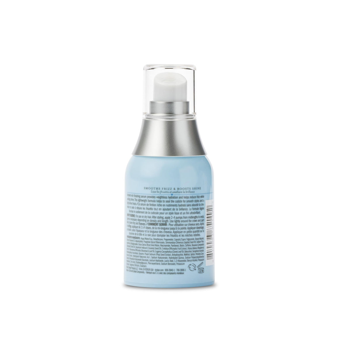 Drybar Liquid Glass packed in a beauty bag illustrating travel-friendly shine