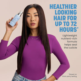 Drybar product used during blowout demonstrating heat protection benefit