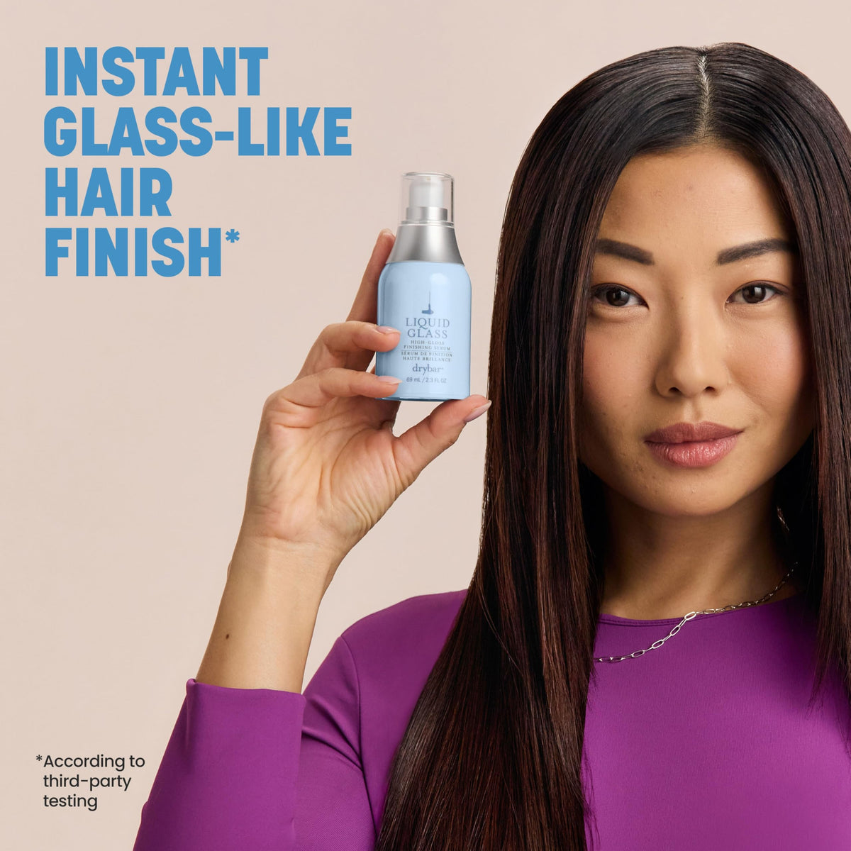 Before and after hair comparison with Drybar Liquid Glass showing reduced frizz
