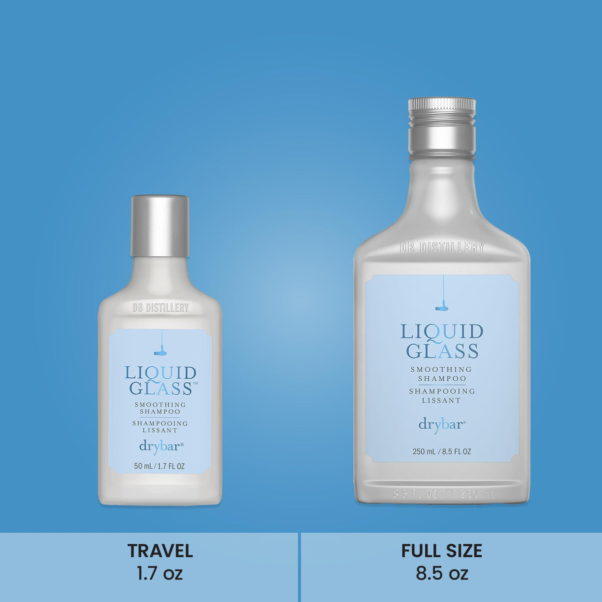 Drybar Liquid Glass on bathroom shelf in lifestyle setting portraying everyday salon care