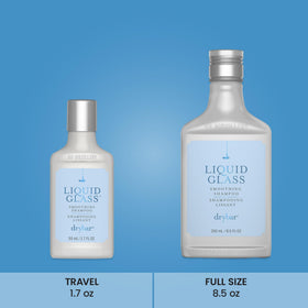 Drybar Liquid Glass on bathroom shelf in lifestyle setting portraying everyday salon care