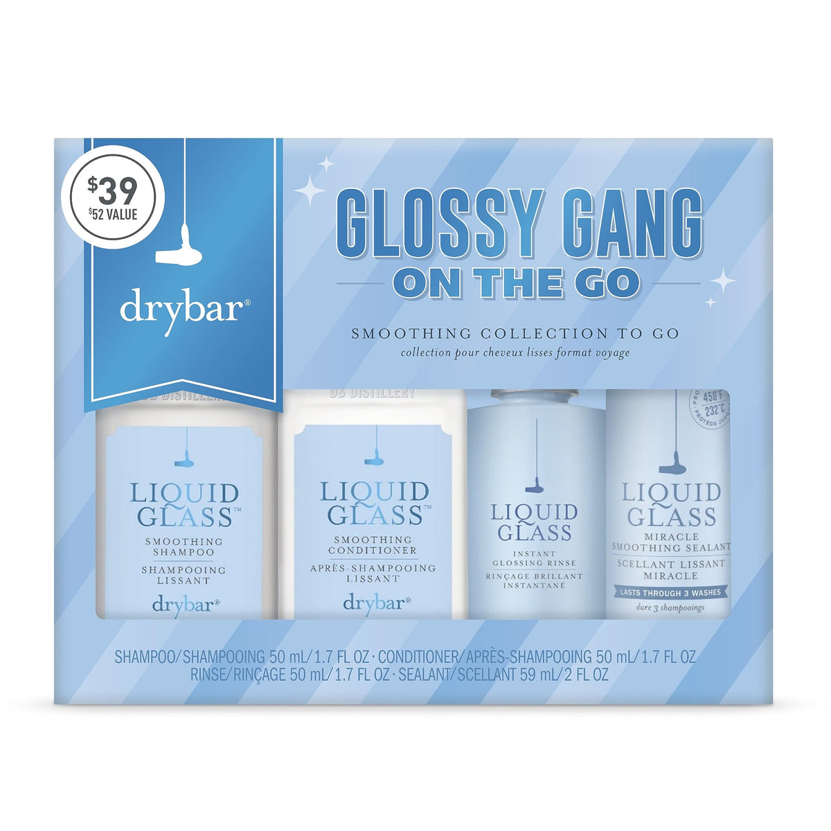 Drybar Liquid Glass shampoo close-up highlighting smooth-clean benefits