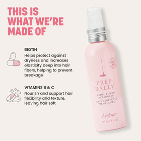 Drybar Prep Rally ingredients label highlighting biotin and vitamins