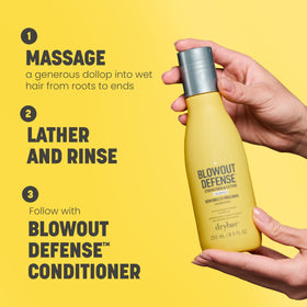 Drybar shampoo on bathroom shelf in lifestyle setting, conveys salon-at-home routine