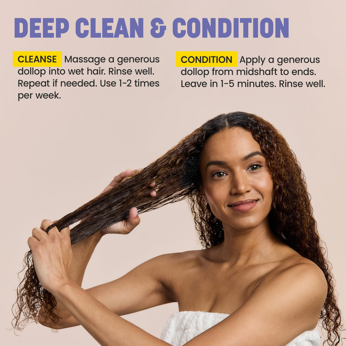 Drybar shampoo applied in shower to show in-use clarifying action benefit
