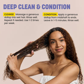 Drybar shampoo applied in shower to show in-use clarifying action benefit
