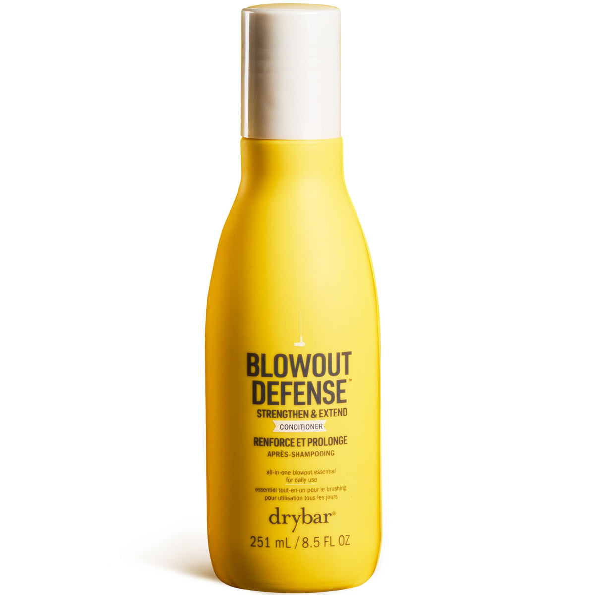 Drybar bottle front packaging showing product and benefit of long-lasting blowouts