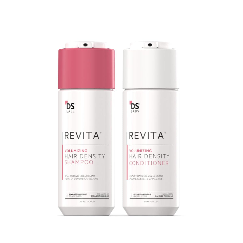 DS Laboratories front packaging showing volumizing shampoo and conditioner duo benefits