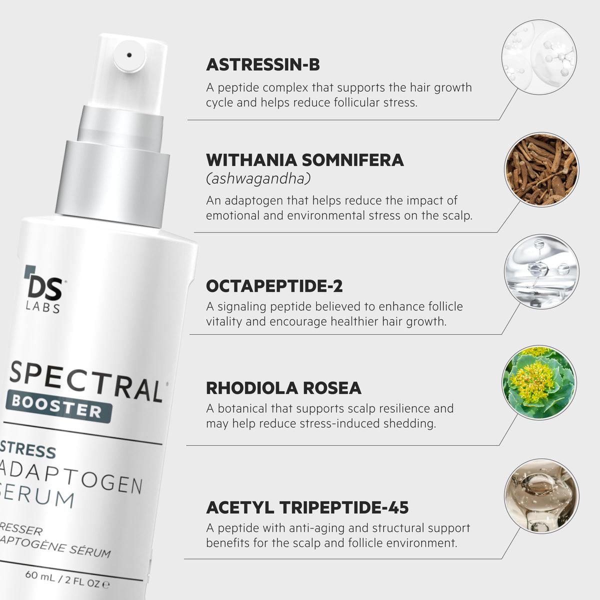 DS Laboratories ingredient label close-up highlighting peptide blend