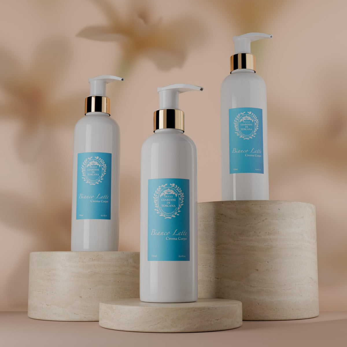 Ducci Giardini Di Toscana jar on bathroom shelf styled to convey daily ritual and scent layering