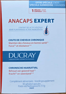 Ducray front packaging showing bottle and label, clear product information benefit