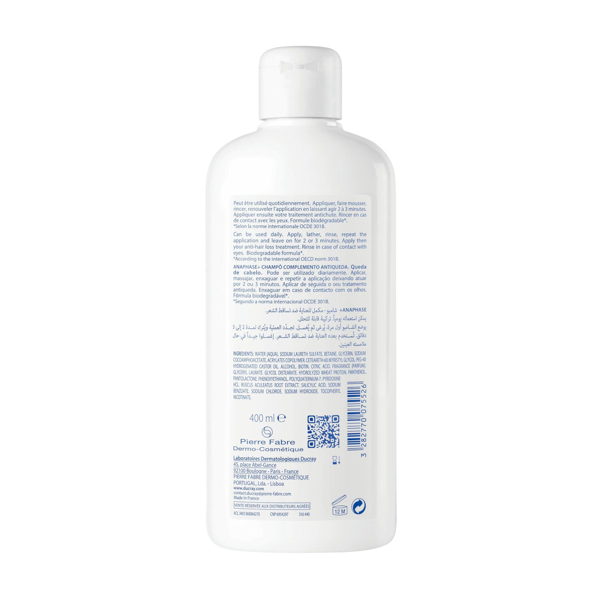 Ducray Anaphase+ creamy lather dispensed, showing texture and easy application