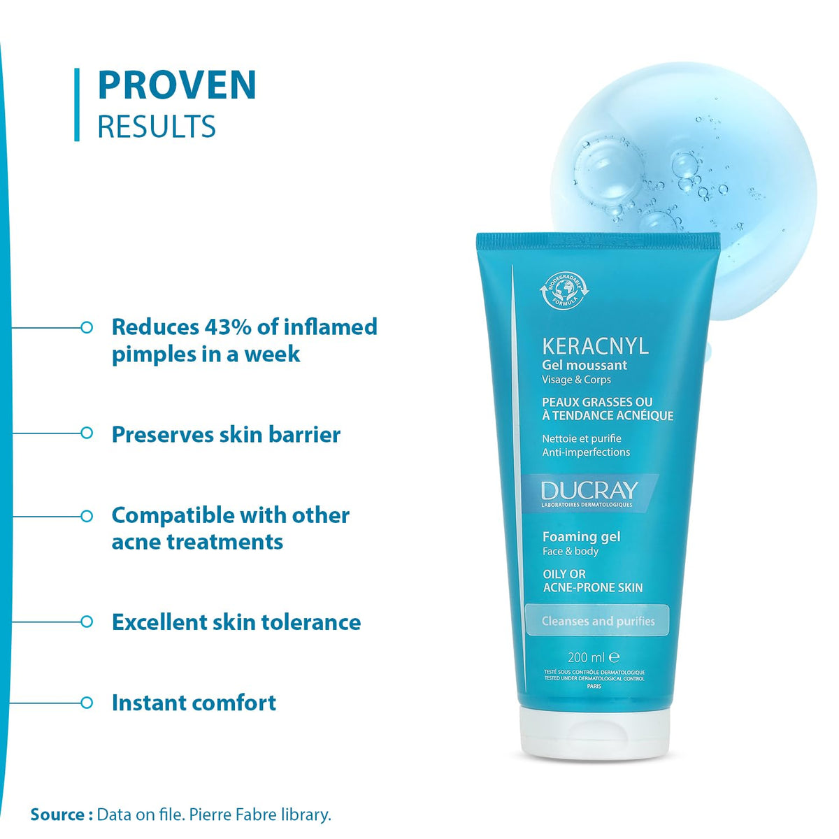 Ducray Keracnyl in shower being used on body for full skin care