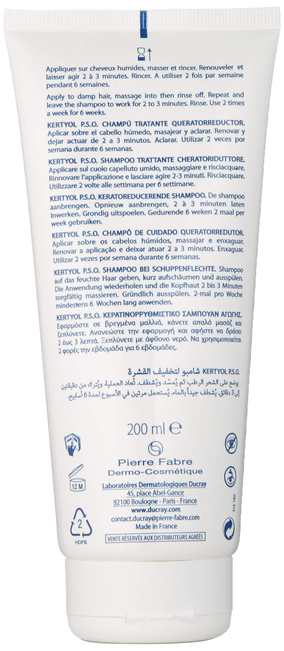 Ducray label close-up highlighting ingredients and clear usage instructions