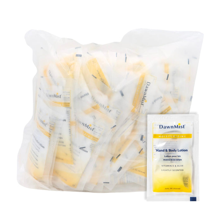 Dukal single-use packet front showing branding and portable design benefit