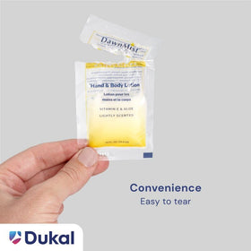 Dukal packet inside travel bag illustrating travel-friendly hygiene benefit