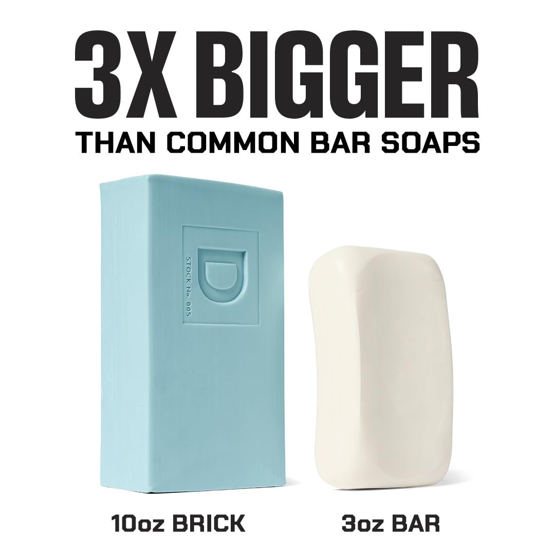 Duke Cannon bars beside a standard soap to show 10 oz size advantage