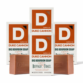 Duke Cannon front packaging showing four big bourbon soap bars and value