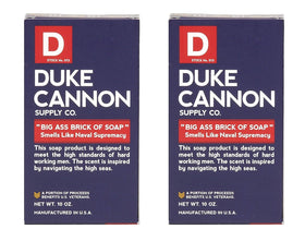 Duke Cannon front packaging showing bold 10 oz bar and clear ocean scent branding for longevity