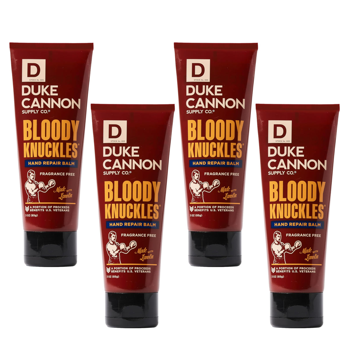 Duke Cannon front packaging showing four travel 3 oz tubes and durable design, quick access benefit