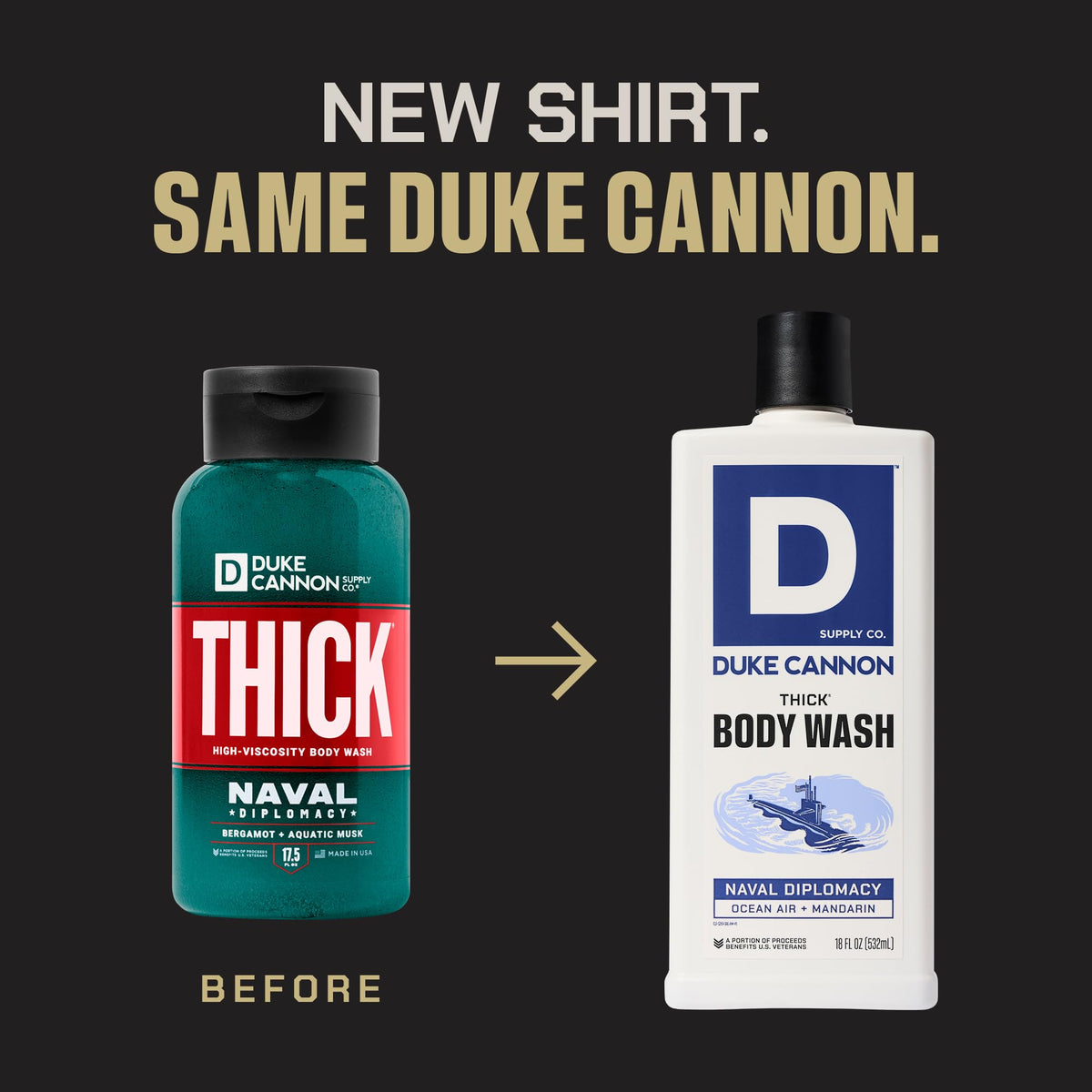 Duke Cannon bottle angle highlighting the Naval Diplomacy label and clarity