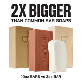 Duke Cannon Bourbon bar side profile showing substantial size and durable triple-milled benefit