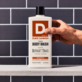 Duke Cannon close-up foam on skin illustrating rich lather and exfoliation