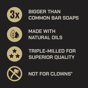 Duke Cannon cut bar showing dense, triple-milled soap for longevity