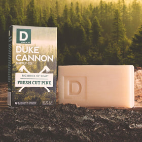 Duke Cannon bar on bathroom counter showing gift-ready styling and rugged appeal
