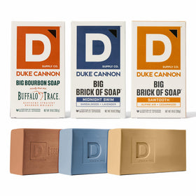Duke Cannon front packaging bundle showing three large bars for value