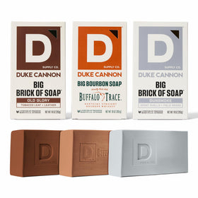 Duke Cannon front packaging showing three large bars and bold branding for durable use
