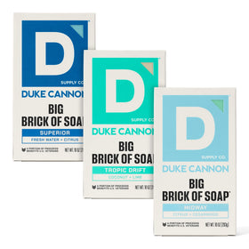 Duke Cannon three-bar pack front view shows durable value and bold scents