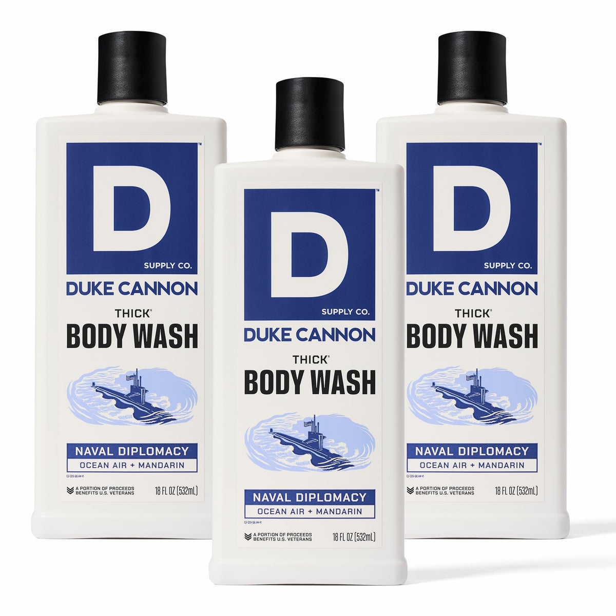 Duke Cannon front packaging shows bold label and size benefit