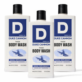 Duke Cannon front packaging shows bold label and size benefit