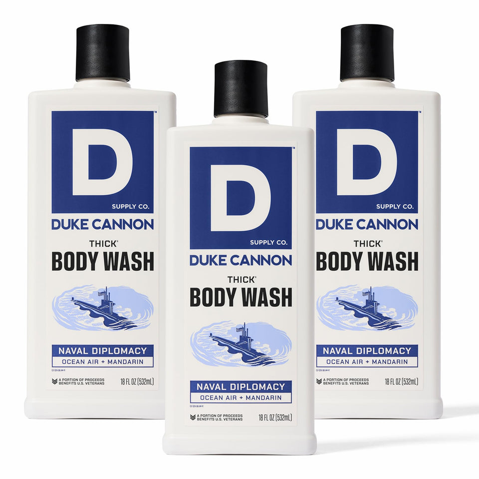 Duke Cannon front packaging shows bold label and size benefit