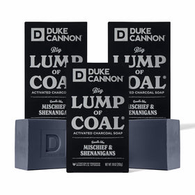 Duke Cannon front packaging showing large holiday soap bar benefit: gift-ready