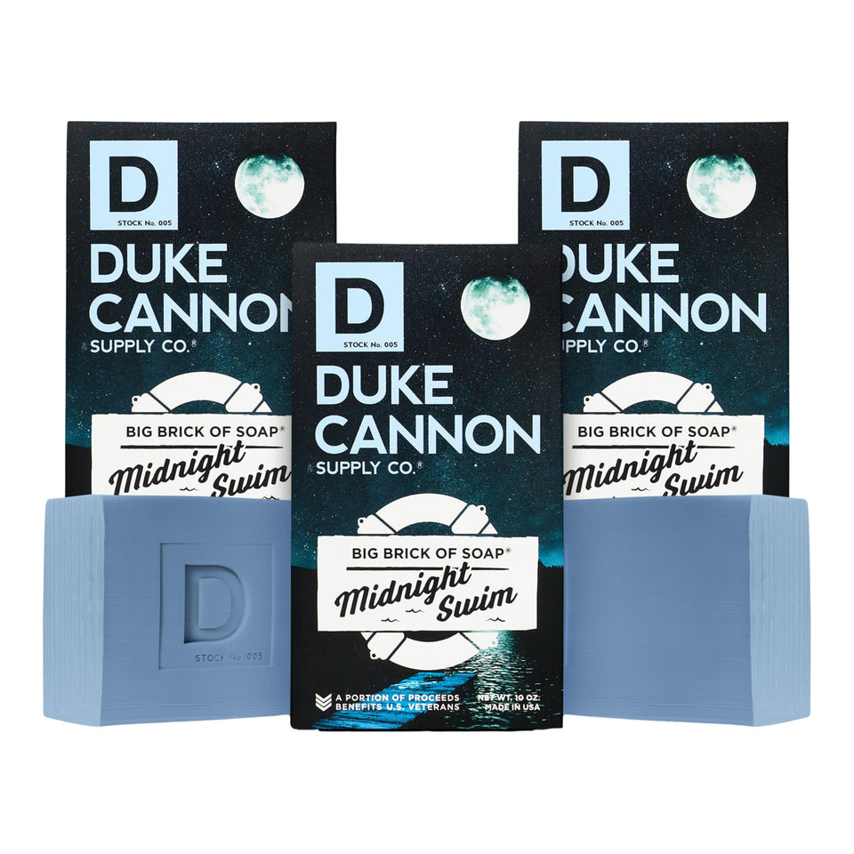 Duke Cannon front packaging showing three 10 oz bars and scent name for lasting freshness