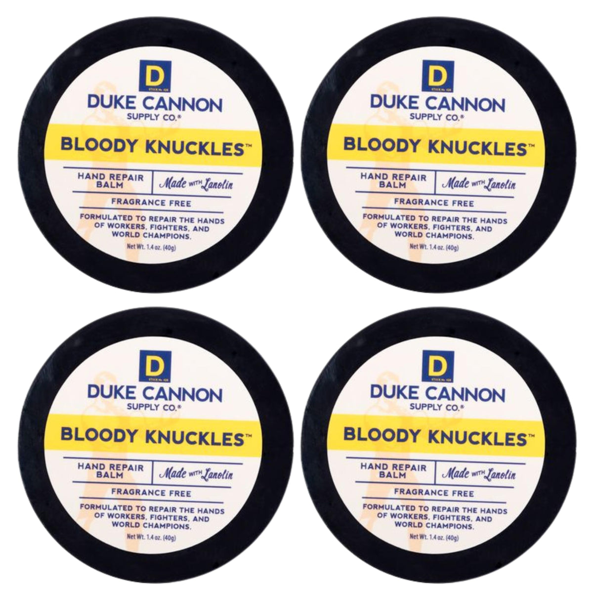 Duke Cannon front packaging showing four tubes and clear product branding for convenience