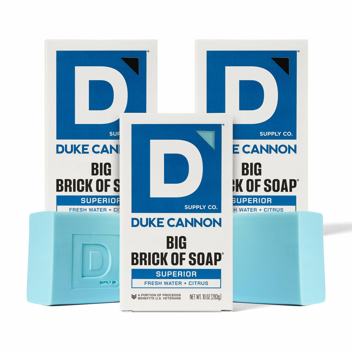 Duke Cannon front packaging showing bold branding and three-bar value