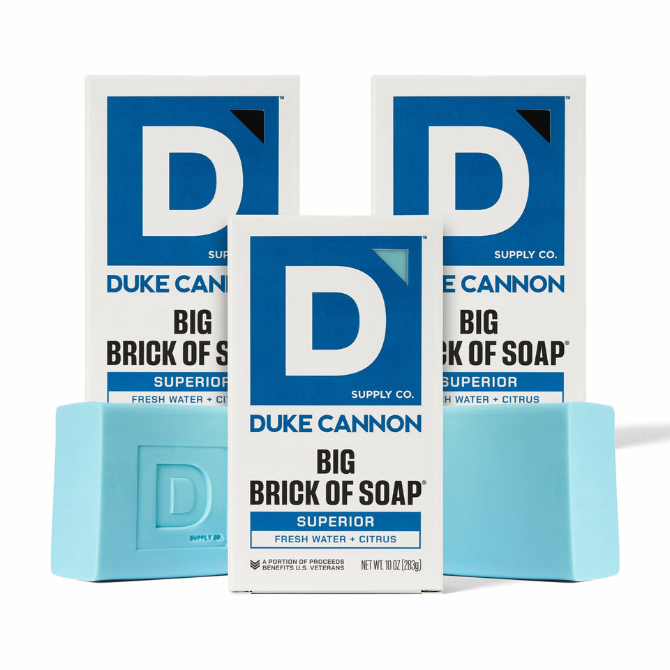 Duke Cannon front packaging showing bold branding and three-bar value
