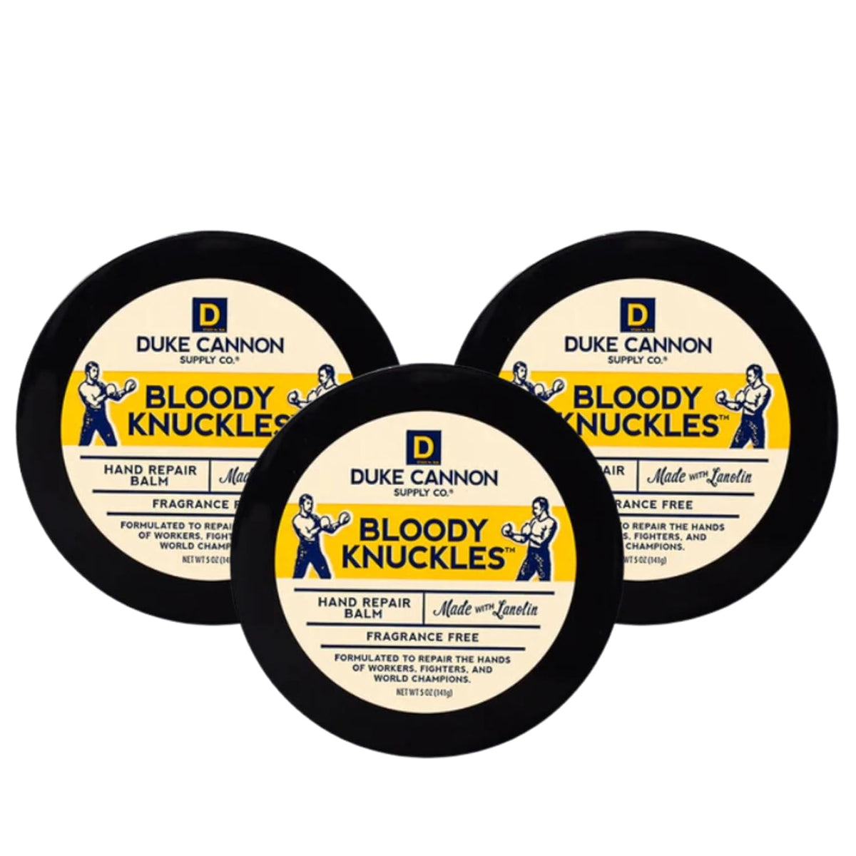 Duke Cannon front tin showing packaging and heavy-duty balm benefits