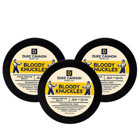 Duke Cannon front tin showing packaging and heavy-duty balm benefits